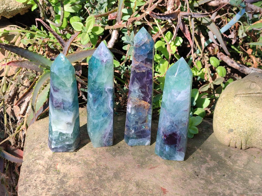 Polished Watermelon Fluorite Display Crystals x 4 From Uis, Namibia - Toprock Gemstones and Minerals 
