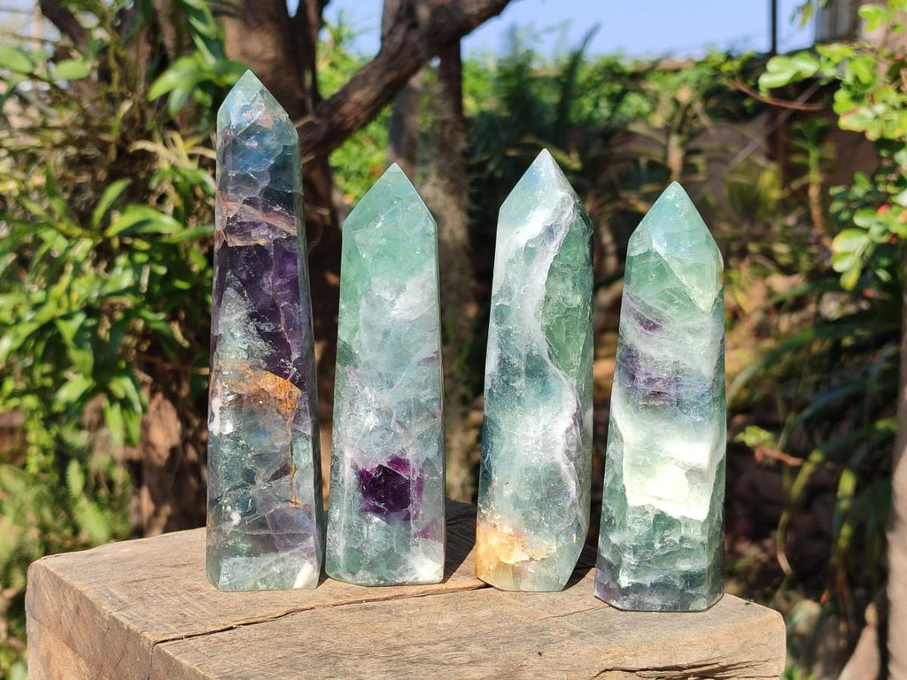 Polished Watermelon Fluorite Display Crystals x 4 From Uis, Namibia - Toprock Gemstones and Minerals 