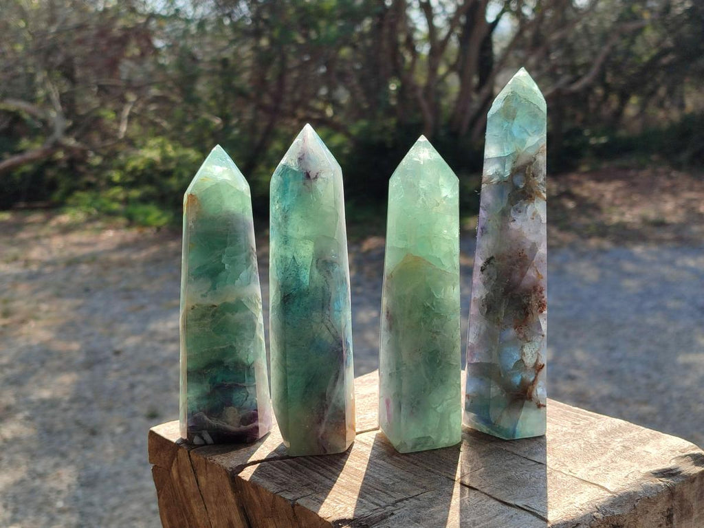 Polished Watermelon Fluorite Display Crystals x 4 From Uis, Namibia - Toprock Gemstones and Minerals 