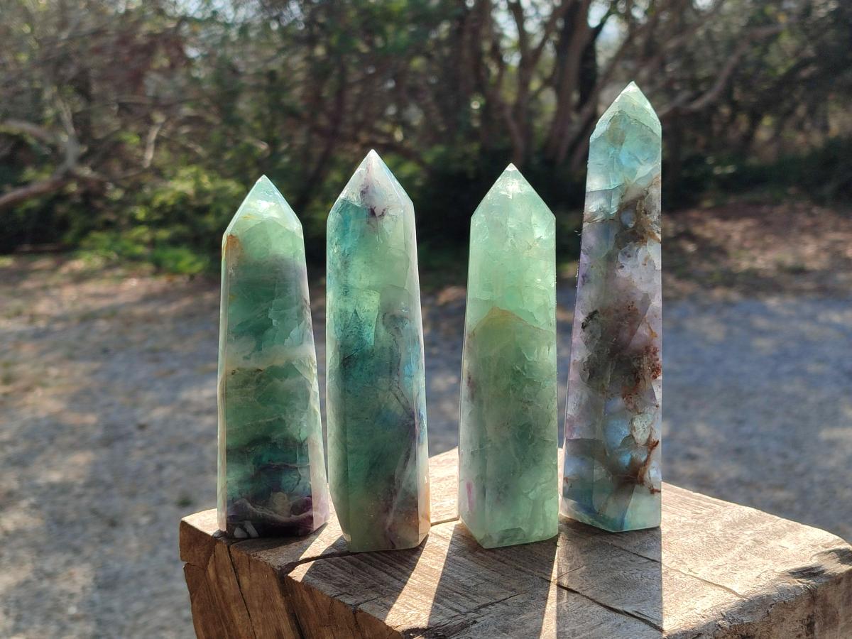 Polished Watermelon Fluorite Display Crystals x 4 From Uis, Namibia - Toprock Gemstones and Minerals 