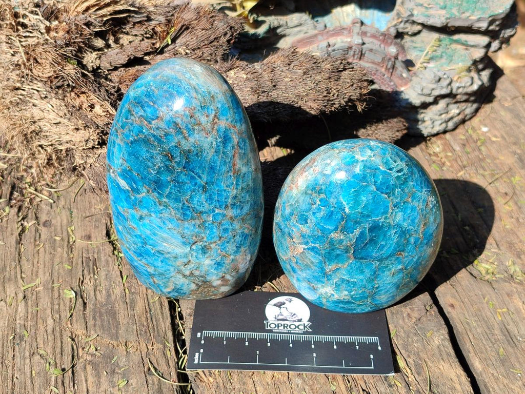 Polished Blue Apatite Standing Display Pieces x 3 From Betroka, Madagascar - Toprock Gemstones and Minerals 