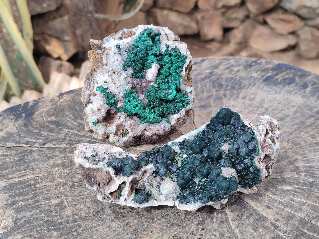 Natural Cabinet Size Ball Malachite Specimens Coated with Drusy Quartz on Dolomite x 2 From Mindingi Mine, Congo - Toprock Gemstones and Minerals 