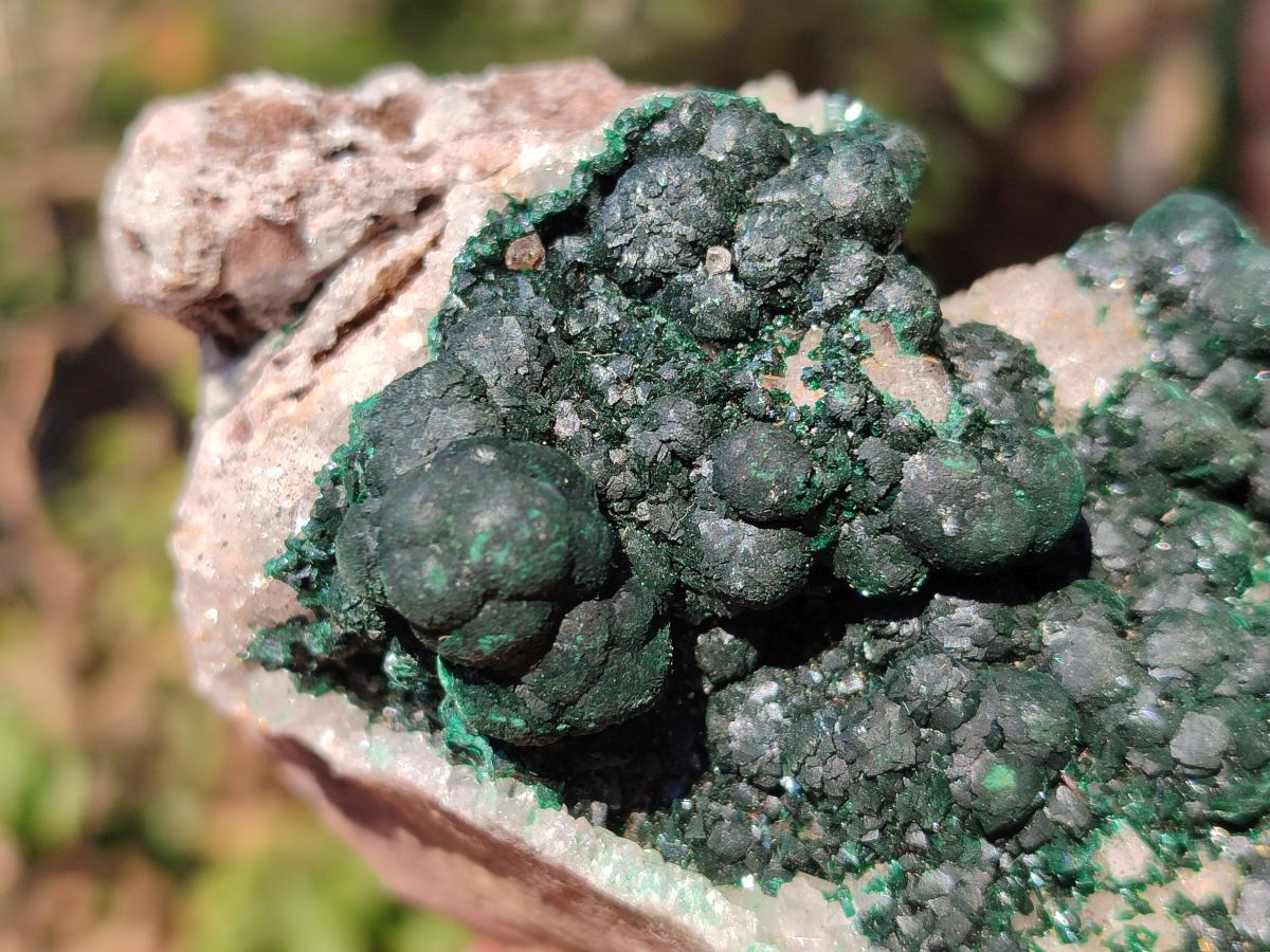 Natural Cabinet Size Ball Malachite Specimens Coated with Drusy Quartz on Dolomite x 2 From Mindingi Mine, Congo - Toprock Gemstones and Minerals 
