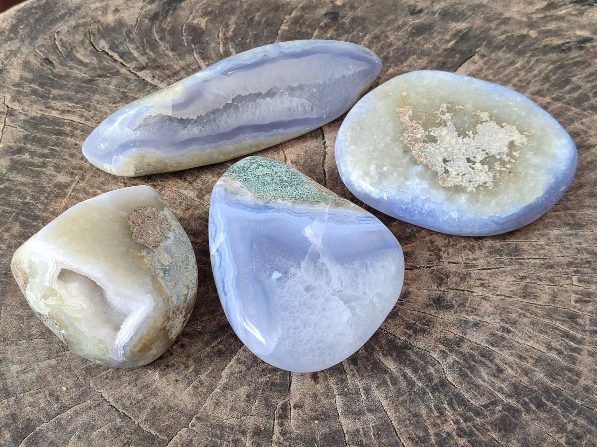 Polished Blue Lace Agate Free Forms x 4 From Nsanje, Malawi - Toprock Gemstones and Minerals 