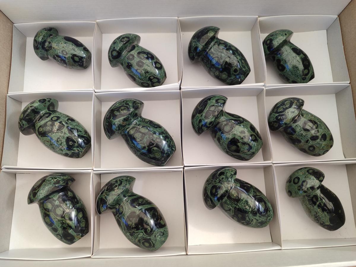 Polished Stromatolite "Kambaba Jasper" Mushrooms x 12 From Katsepy, Madagascar - Toprock Gemstones and Minerals 