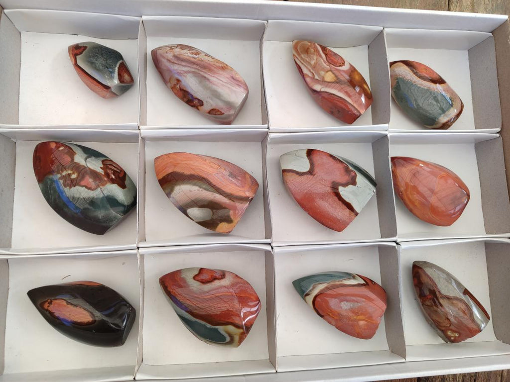 Polished Small Polychrome Jasper Flames x 12 From NW Coast, Madagascar - Toprock Gemstones and Minerals 