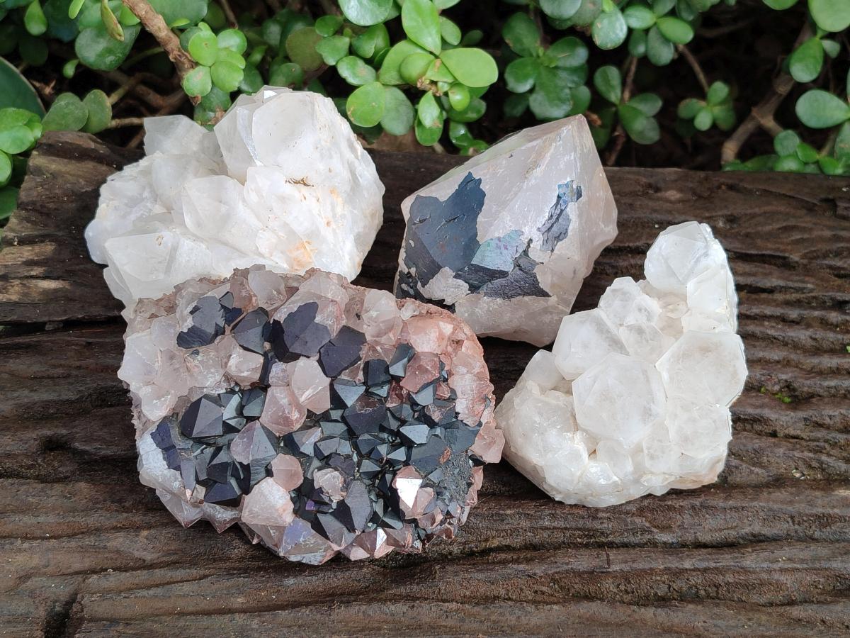 Natural Mixed Candle Quartz and Blacknite Clusters x 4 From Antsirabe, Madagascar - Toprock Gemstones and Minerals 