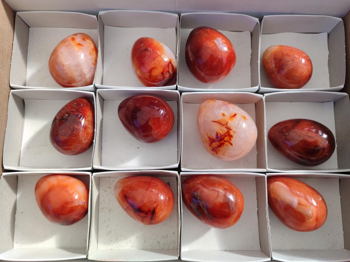 Polished Carnelian Agate Gemstone Eggs x 12 From Madagascar - Toprock Gemstones and Minerals 