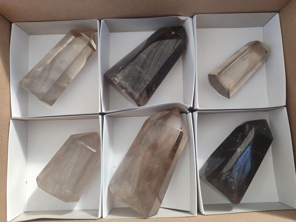 Polished Smokey Quartz Crystals x 6 From Madagascar - Toprock Gemstones and Minerals 