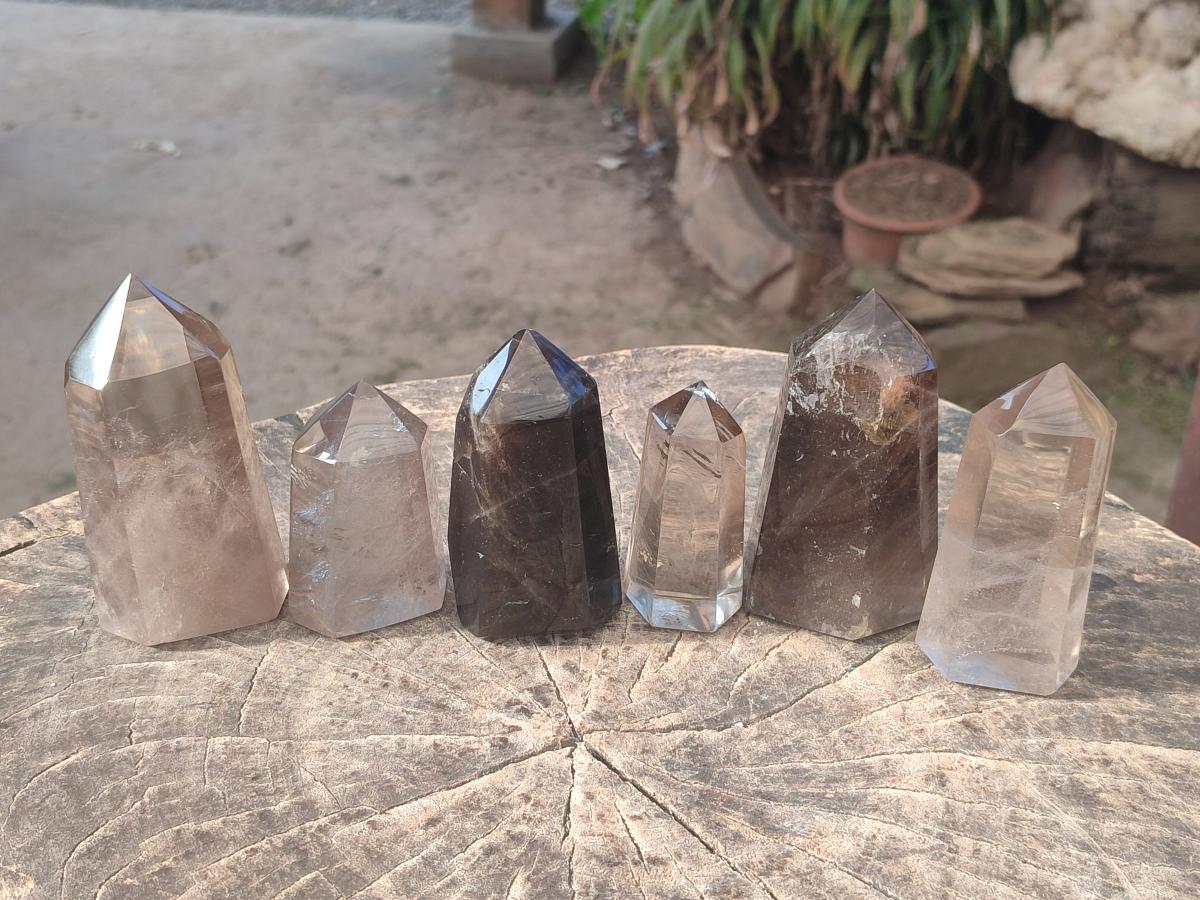 Polished Smokey Quartz Crystals x 6 From Madagascar - Toprock Gemstones and Minerals 