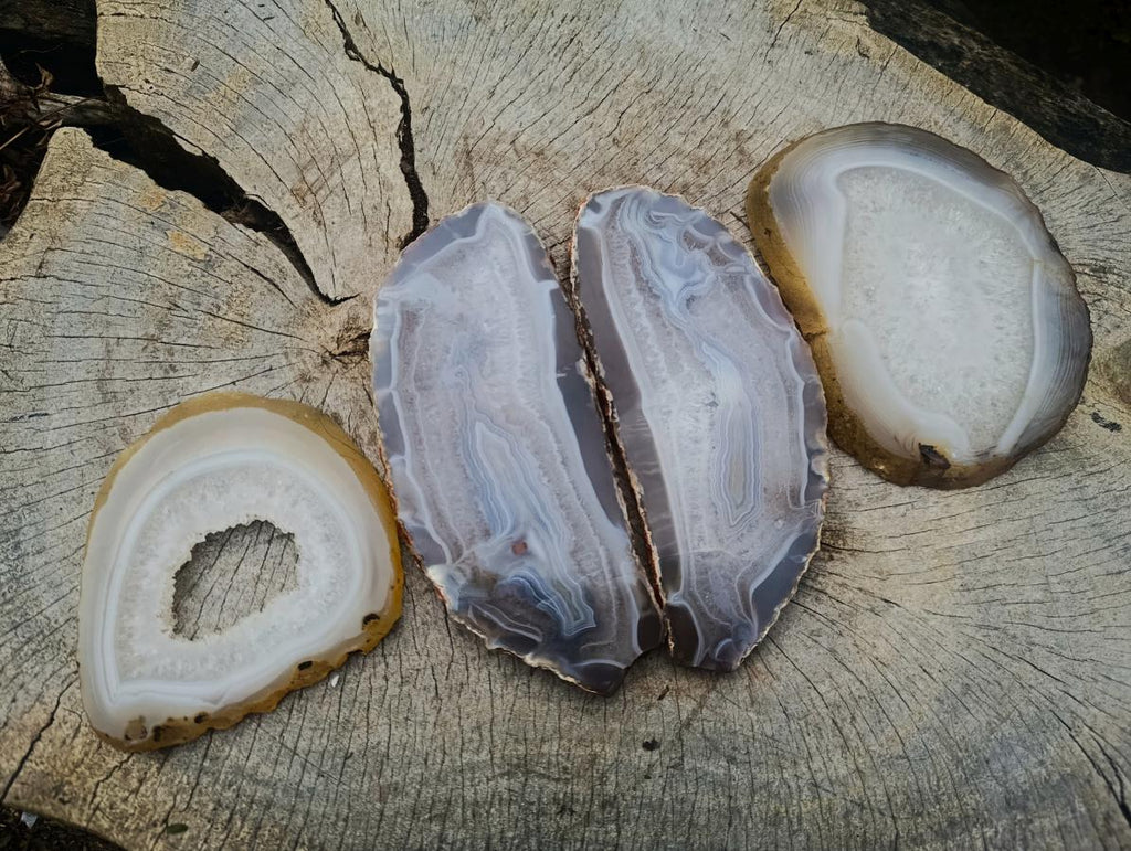 Polished Banded Agate Slices with Natural Edging x 4 From Madagascar - Toprock Gemstones and Minerals 