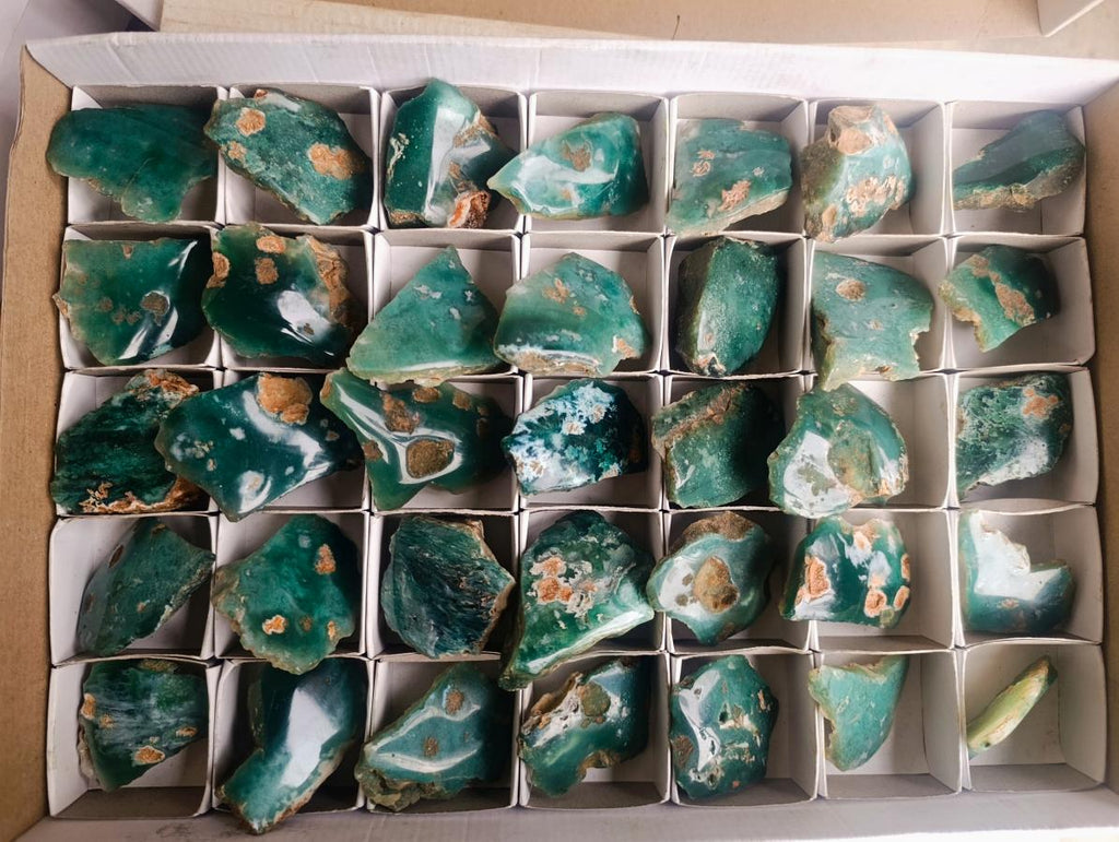 Polished on One Side Mtorolite Chrysoprase Slices x 35 From Mutorashanga, Zimbabwe - Toprock Gemstones and Minerals 