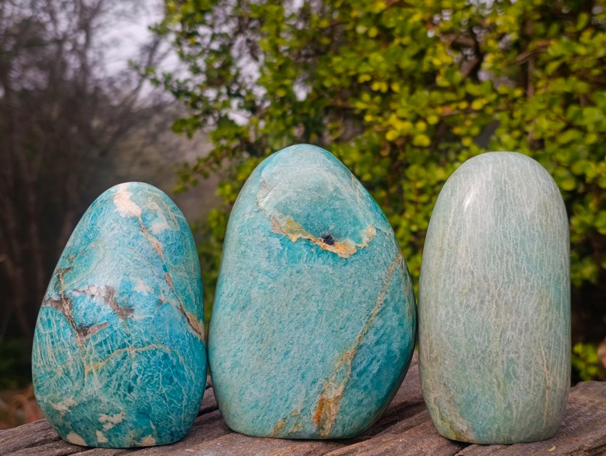 Polished Amazonite Standing Display Pieces x 3 From Madagascar - Toprock Gemstones and Minerals 