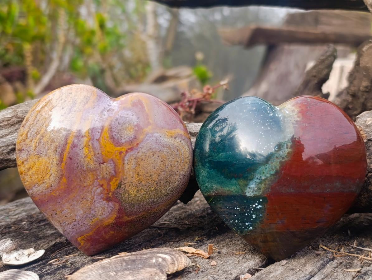 Polished Ocean Jasper Hearts x 6 From Northwest Coast, Madagascar - Toprock Gemstones and Minerals 