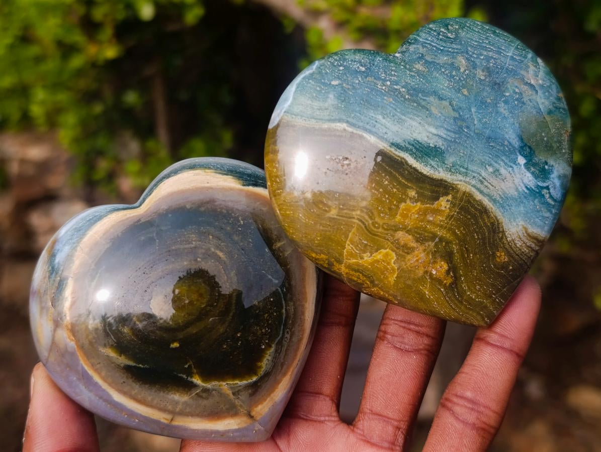 Polished Ocean Jasper Hearts x 6 From Northwest Coast, Madagascar - Toprock Gemstones and Minerals 