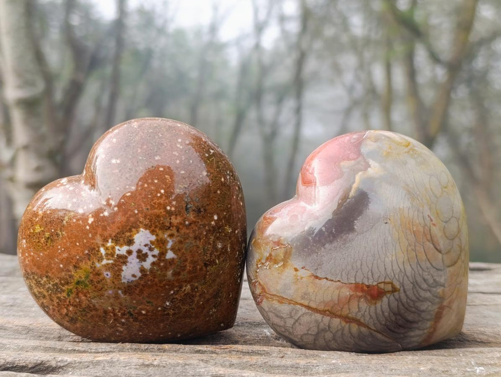 Polished Ocean Jasper Hearts x 6 From Northwest Coast, Madagascar - Toprock Gemstones and Minerals 