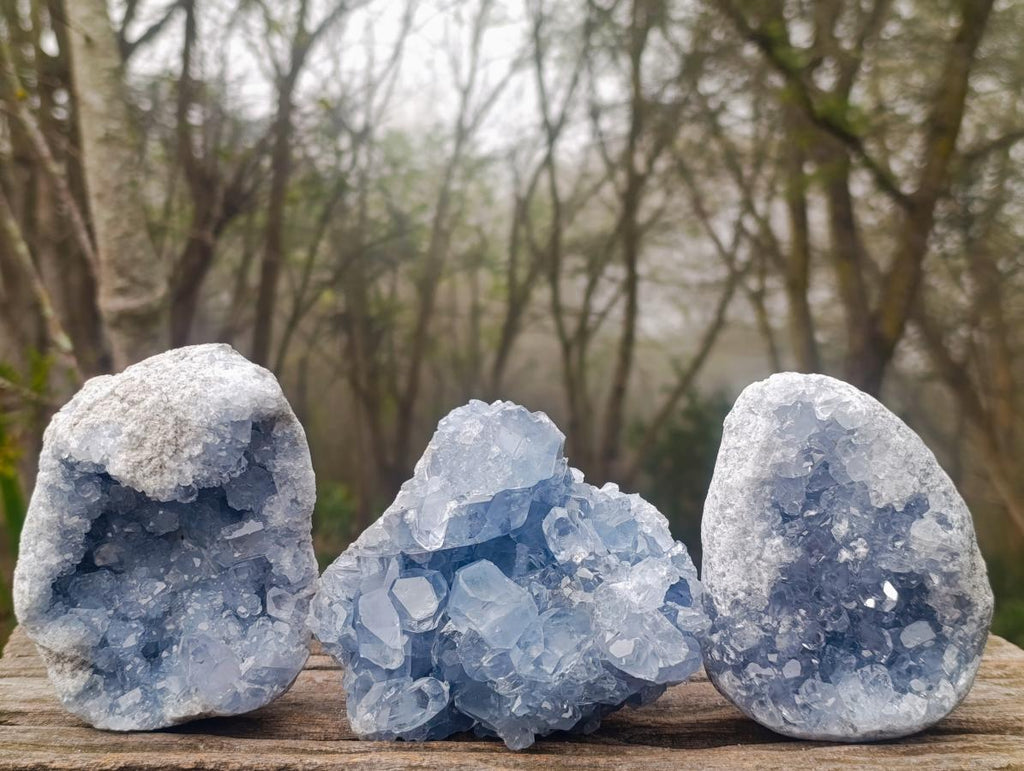 Natural Blue Celestite Specimens x 3 From Sakoany, Madagascar - Toprock Gemstones and Minerals 