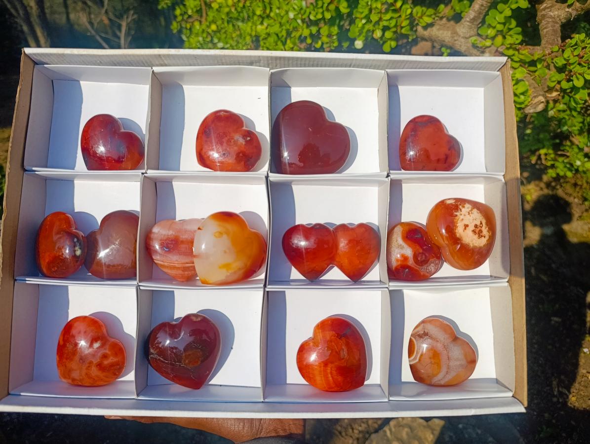 Polished Carnelian Agate Gemstone Hearts x 15 From Madagascar - Toprock Gemstones and Minerals 