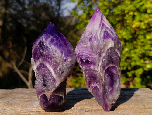 Polished Chevron Amethyst Witches Hat Crystals x 4 From Zambia - Toprock Gemstones and Minerals 