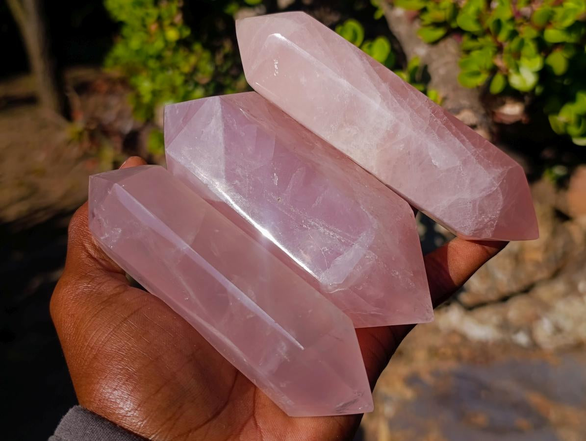 Polished Double Terminated Gemmy Rose Quartz Crystals x 6 From Madagascar - Toprock Gemstones and Minerals 