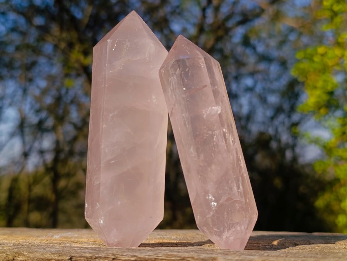 Polished Double Terminated Gemmy Rose Quartz Crystals x 6 From Madagascar - Toprock Gemstones and Minerals 