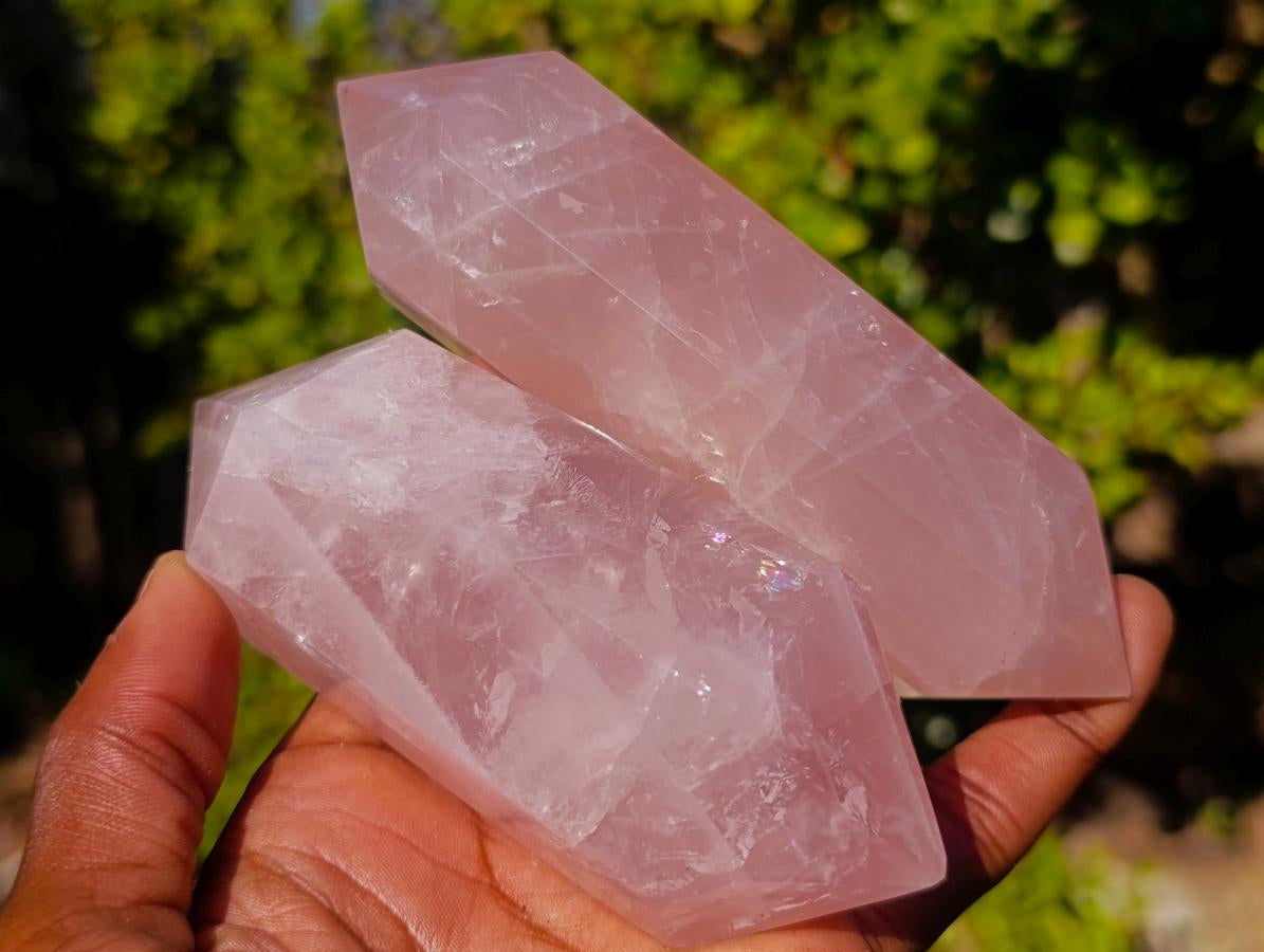 Polished Double Terminated Gemmy Rose Quartz Crystals x 6 From Madagascar - Toprock Gemstones and Minerals 