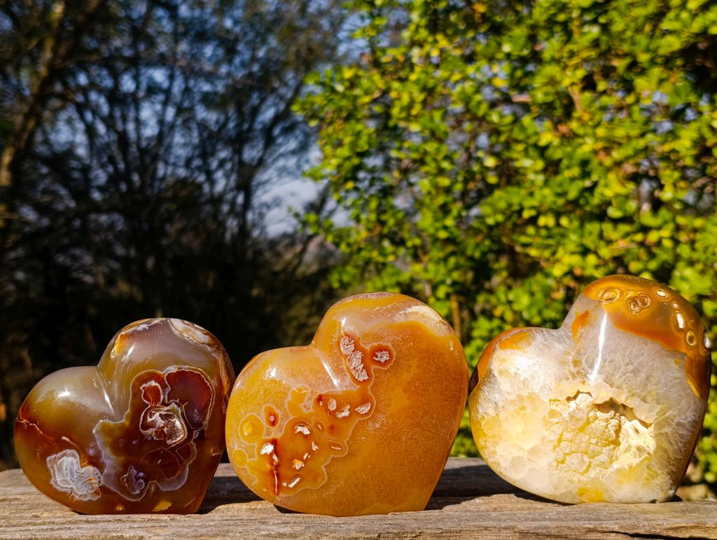 Polished Lemur Island Agate Crystalline Hearts x 3 From Nosy Varika, Madagascar - Toprock Gemstones and Minerals 