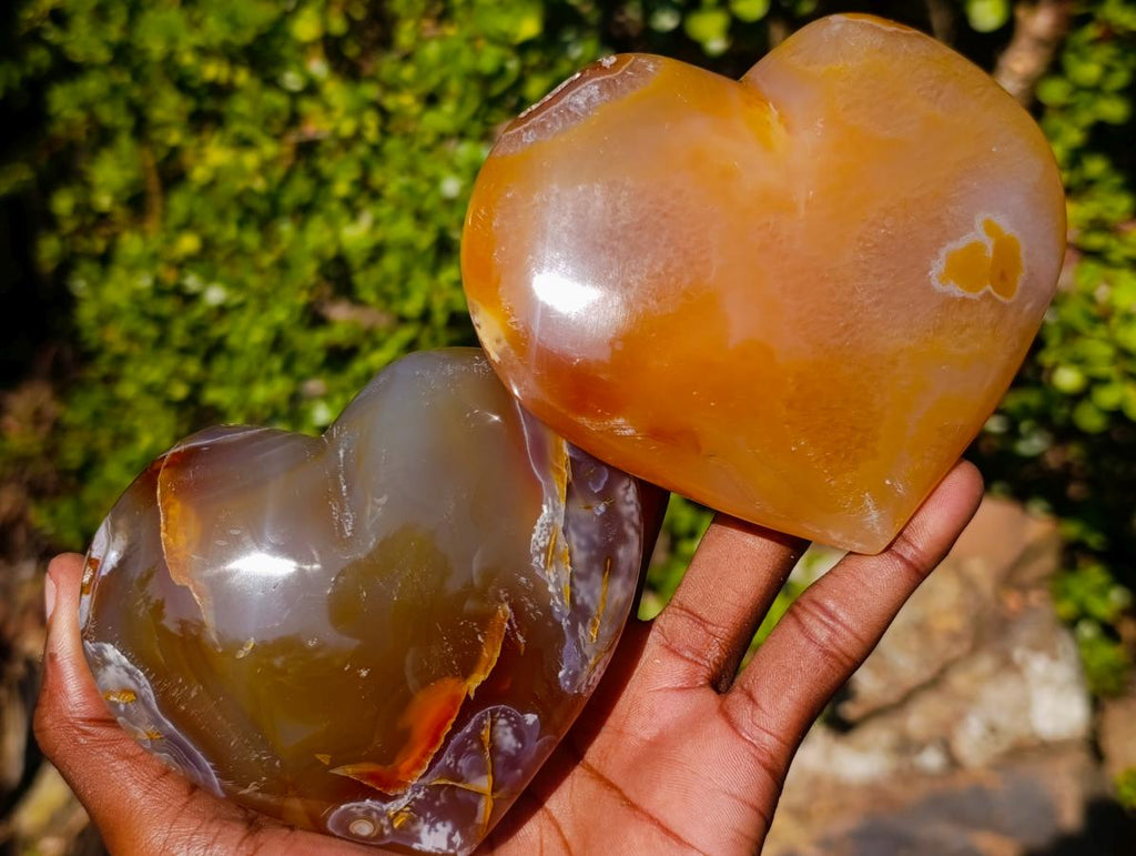 Polished Lemur Island Agate Crystalline Hearts x 3 From Nosy Varika, Madagascar - Toprock Gemstones and Minerals 