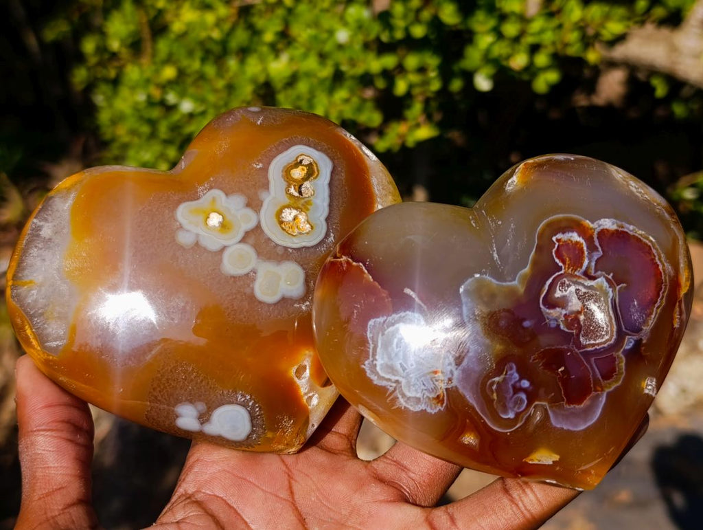 Polished Lemur Island Agate Crystalline Hearts x 3 From Nosy Varika, Madagascar - Toprock Gemstones and Minerals 