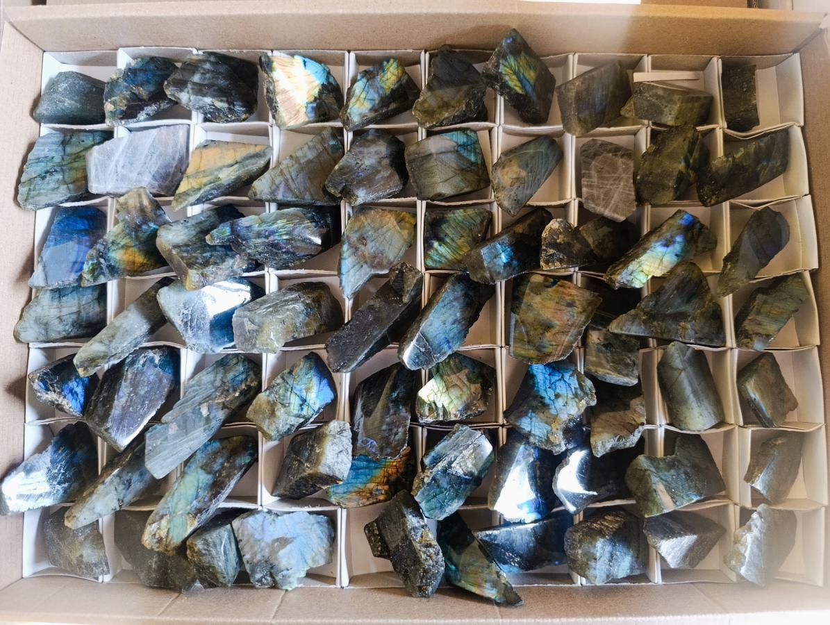 Polished Mini on One Side Labradorite Slices x 70 From Madagascar - Toprock Gemstones and Minerals 