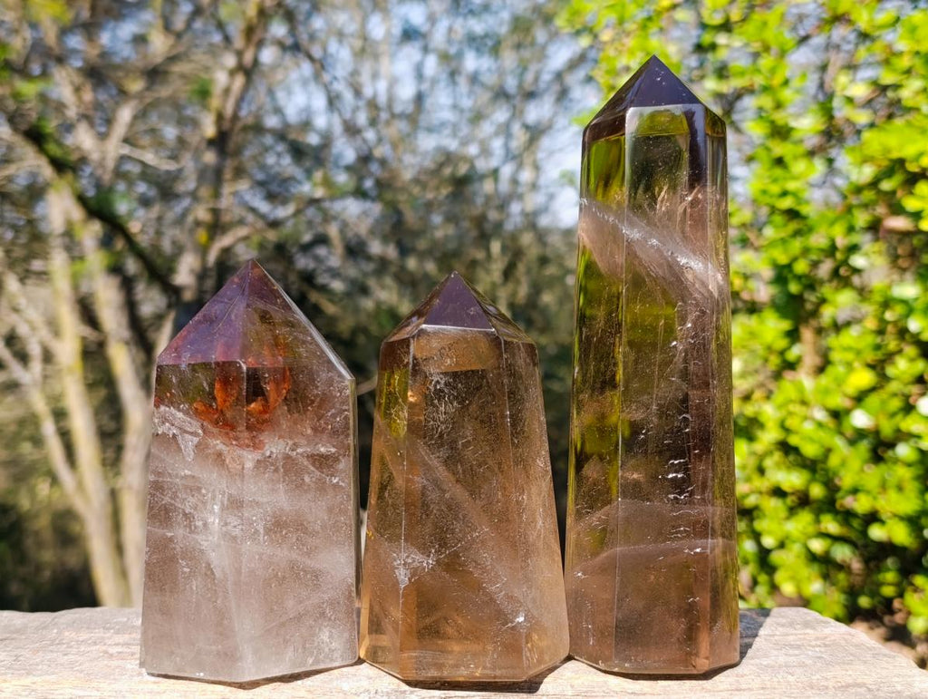 Polished Smokey Quartz Display Crystals x 3 From Madagascar - Toprock Gemstones and Minerals 