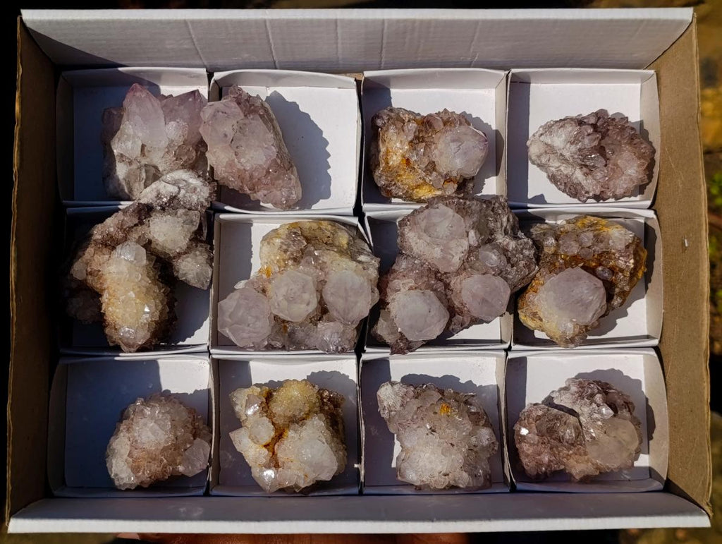Natural Mixed Smokey Spirit Amethyst and Clear White Quartz Clusters x 12 From Boekenhouthoek, South Africa - Toprock Gemstones and Minerals 