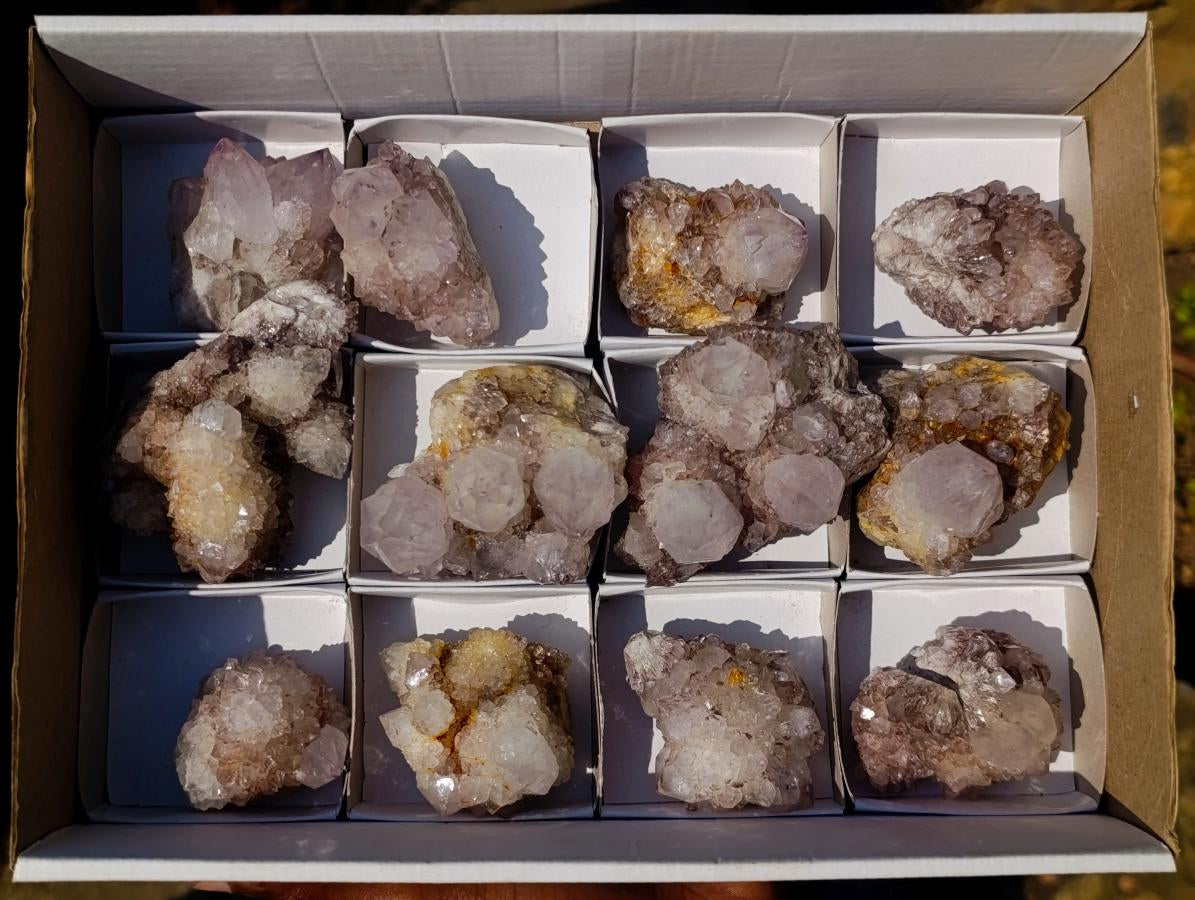 Natural Mixed Smokey Spirit Amethyst and Clear White Quartz Clusters x 12 From Boekenhouthoek, South Africa - Toprock Gemstones and Minerals 