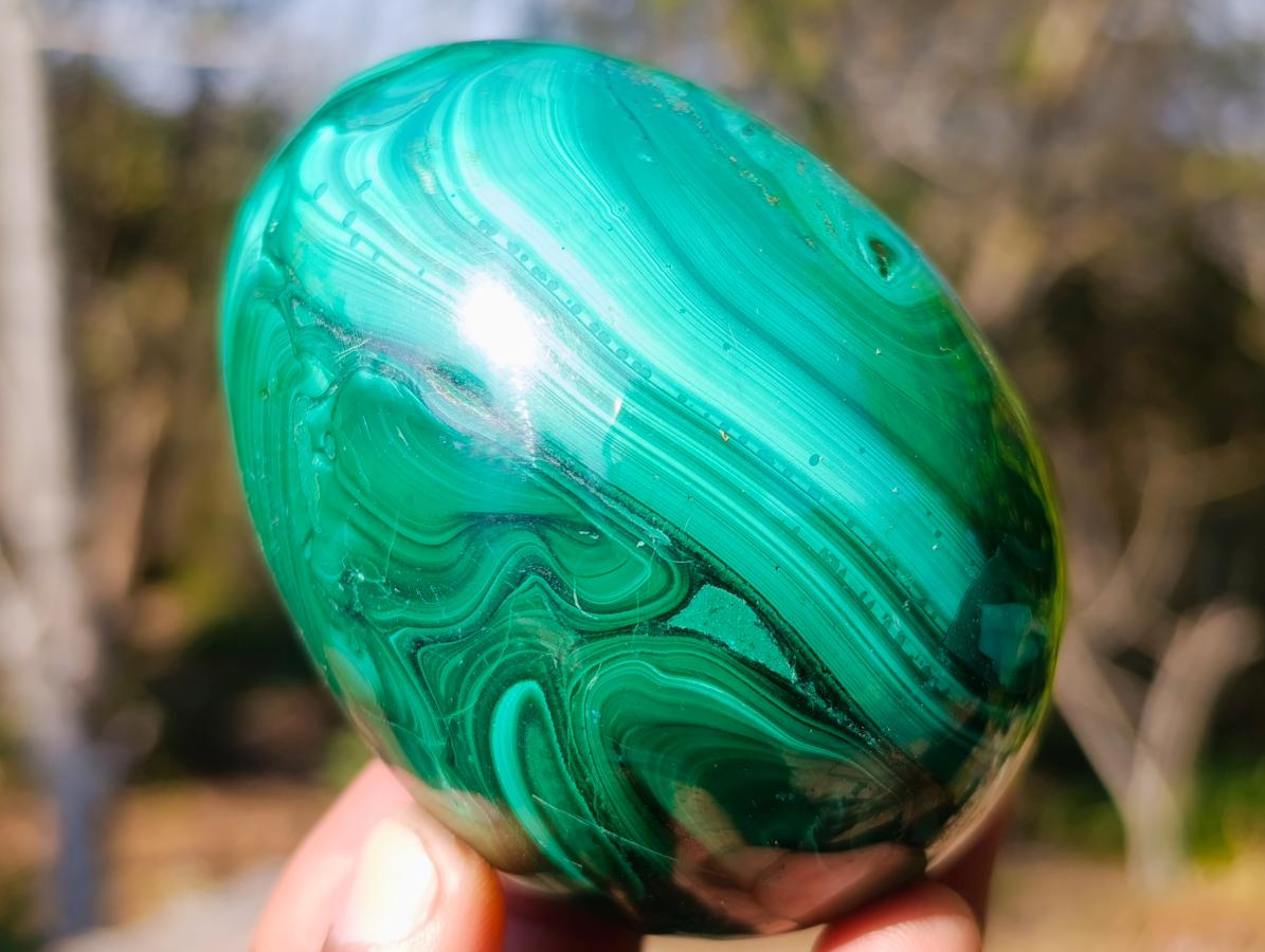 Polished Flower Banded Malachite Gemstone Eggs x 2 From Congo - Toprock Gemstones and Minerals 