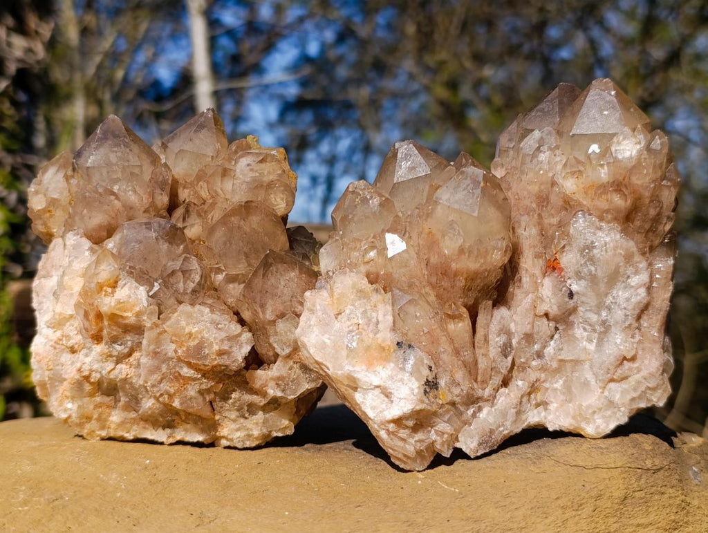 Natural Cascading White Phantom Smokey Luena Quartz Clusters x 2 From Luena, Congo - Toprock Gemstones and Minerals 