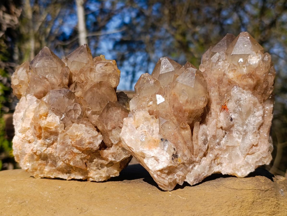 Natural Cascading White Phantom Smokey Luena Quartz Clusters x 2 From Luena, Congo - Toprock Gemstones and Minerals 