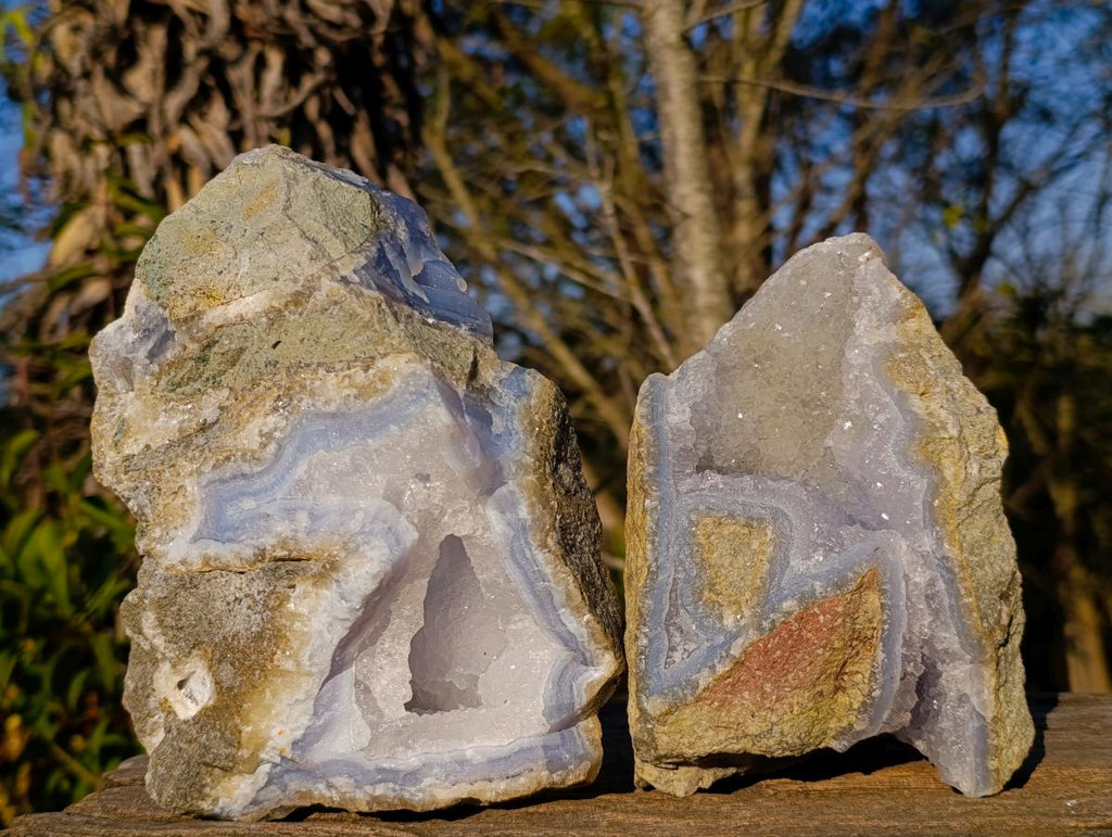 Natural Large Blue Lace Agate Geode Specimens x 2 From Nsanje, Malawi - Toprock Gemstones and Minerals 