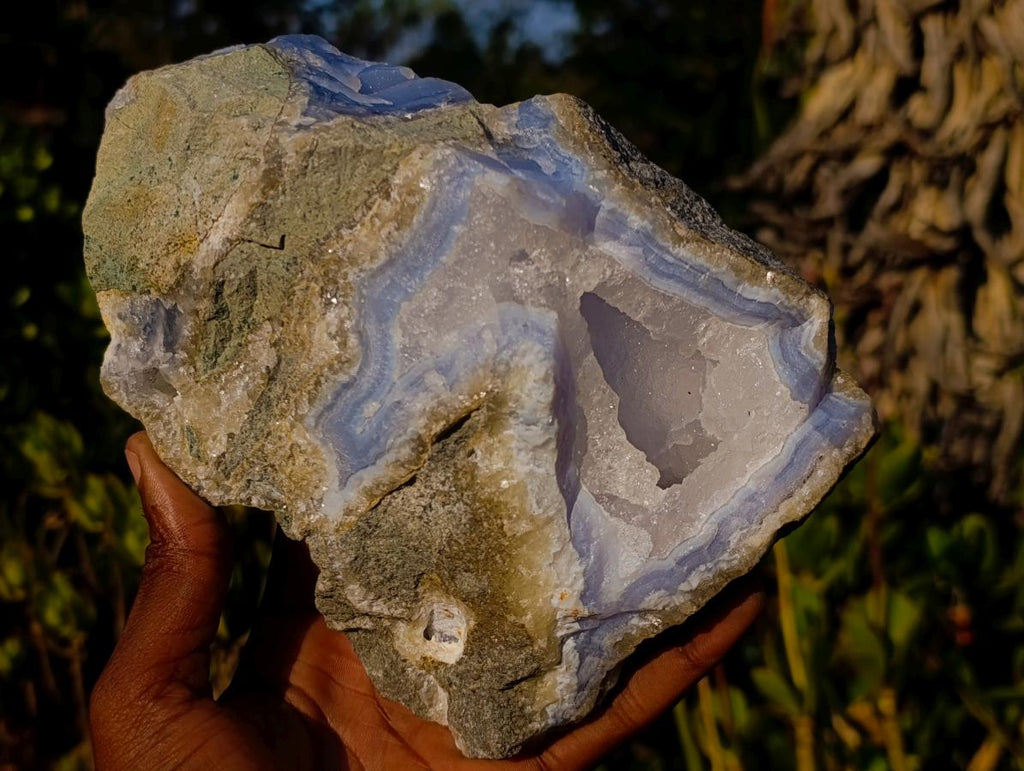 Natural Large Blue Lace Agate Geode Specimens x 2 From Nsanje, Malawi - Toprock Gemstones and Minerals 