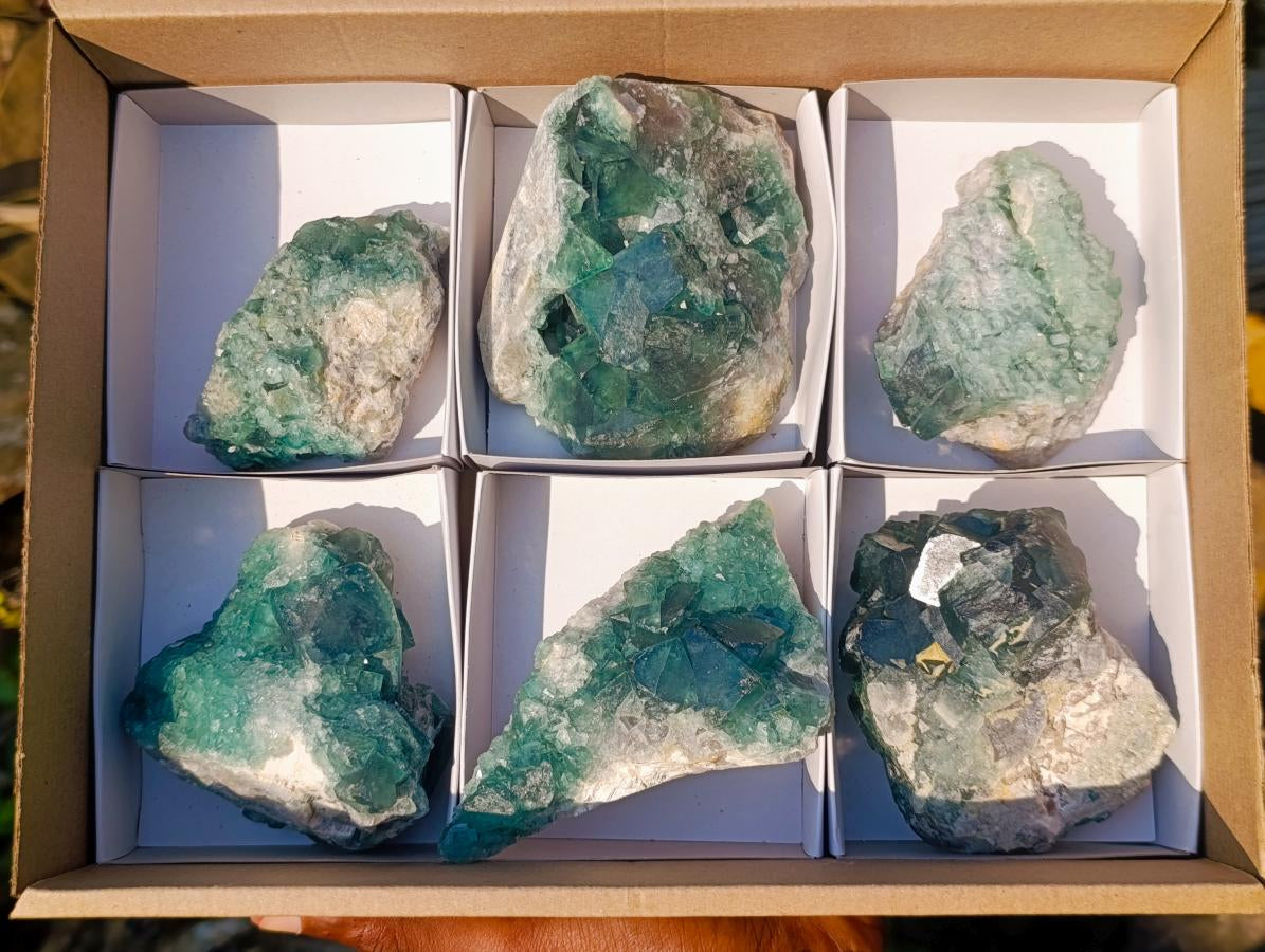 Natural Green Cubic Fluorite Specimens x 6 From Mandrosonoro, Madagascar - Toprock Gemstones and Minerals 