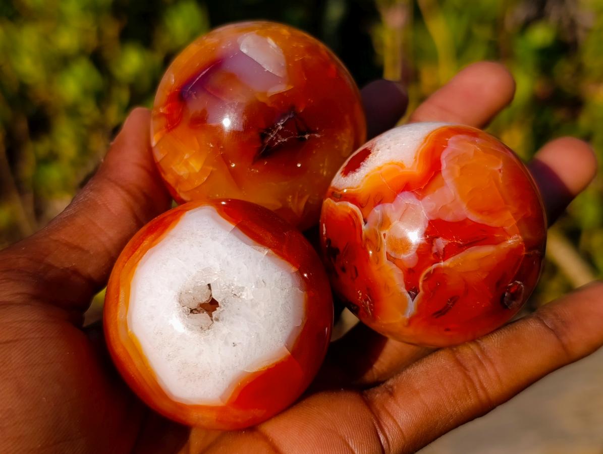Polished Small Carnelian Agate Gemstone Spheres x 12 From Madagascar - Toprock Gemstones and Minerals 