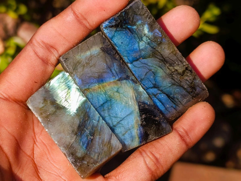 Polished on One Side Labradorite Slices x 70 From Madagascar - Toprock Gemstones and Minerals 