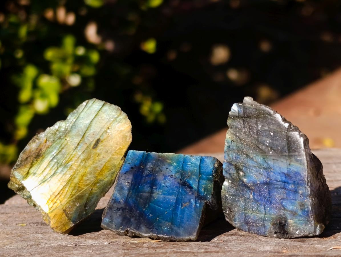 Polished on One Side Labradorite Slices x 70 From Madagascar - Toprock Gemstones and Minerals 