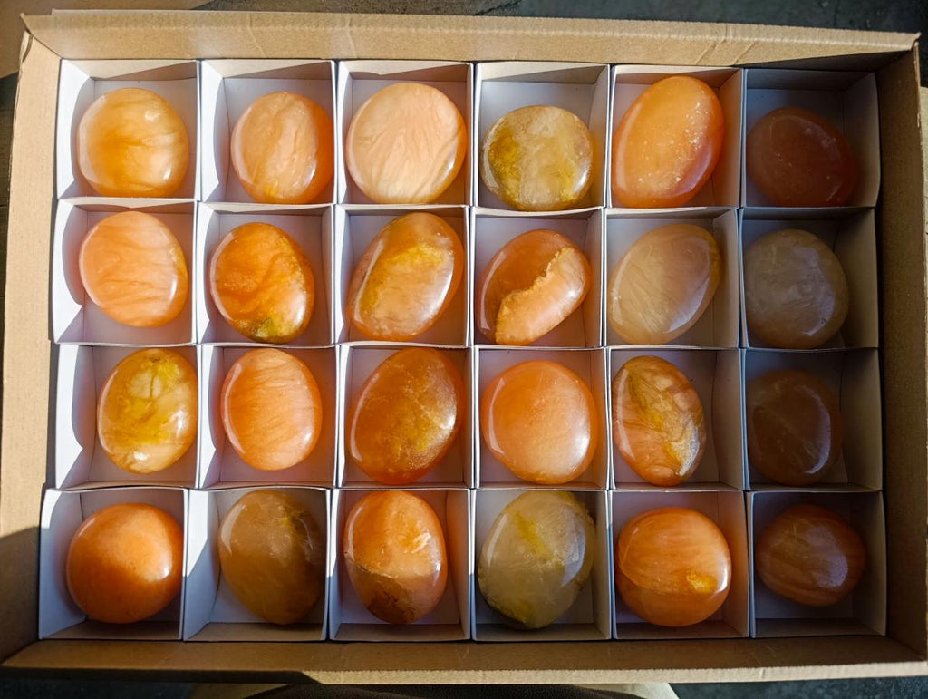 Polished Orange Twist Calcite Galets x 24 From Maevantanana, Madagascar - Toprock Gemstones and Minerals 