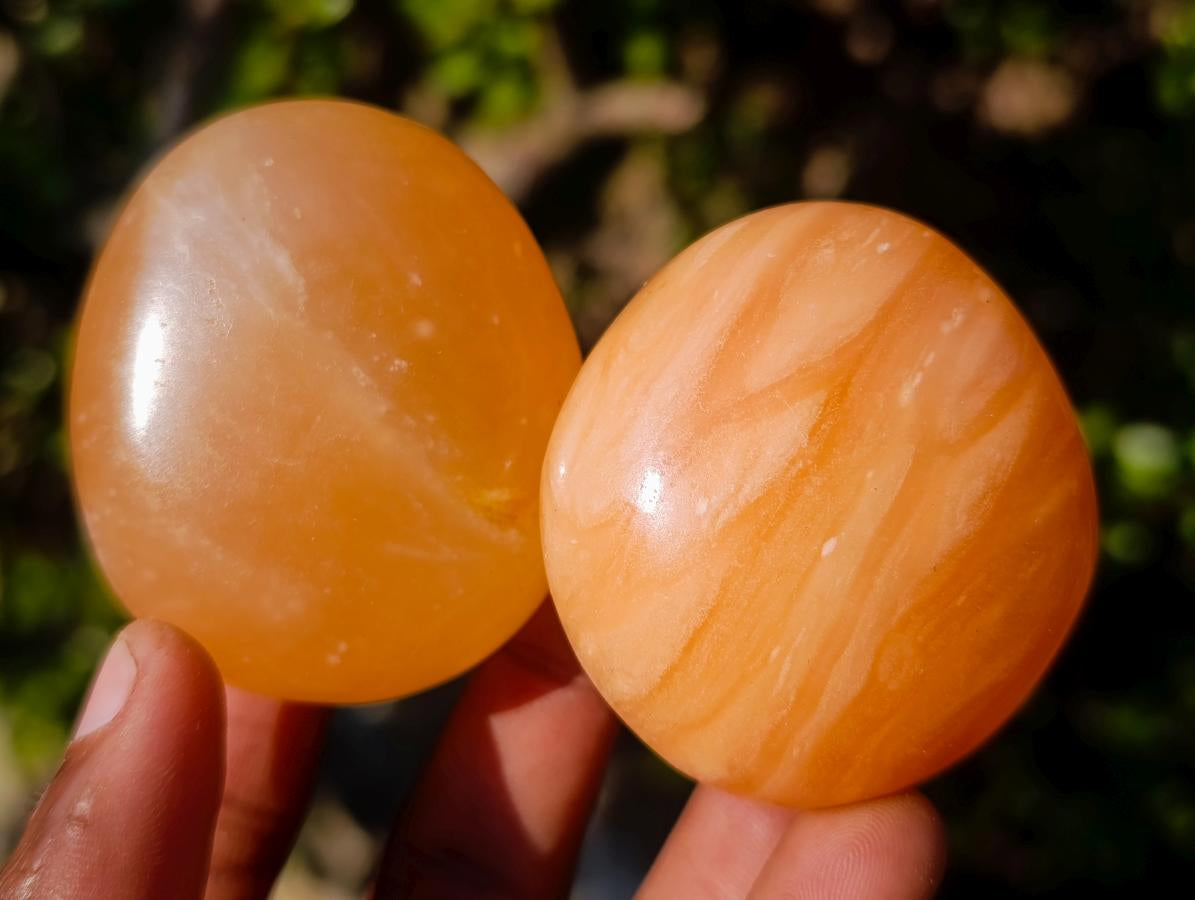 Polished Orange Twist Calcite Galets x 24 From Maevantanana, Madagascar - Toprock Gemstones and Minerals 