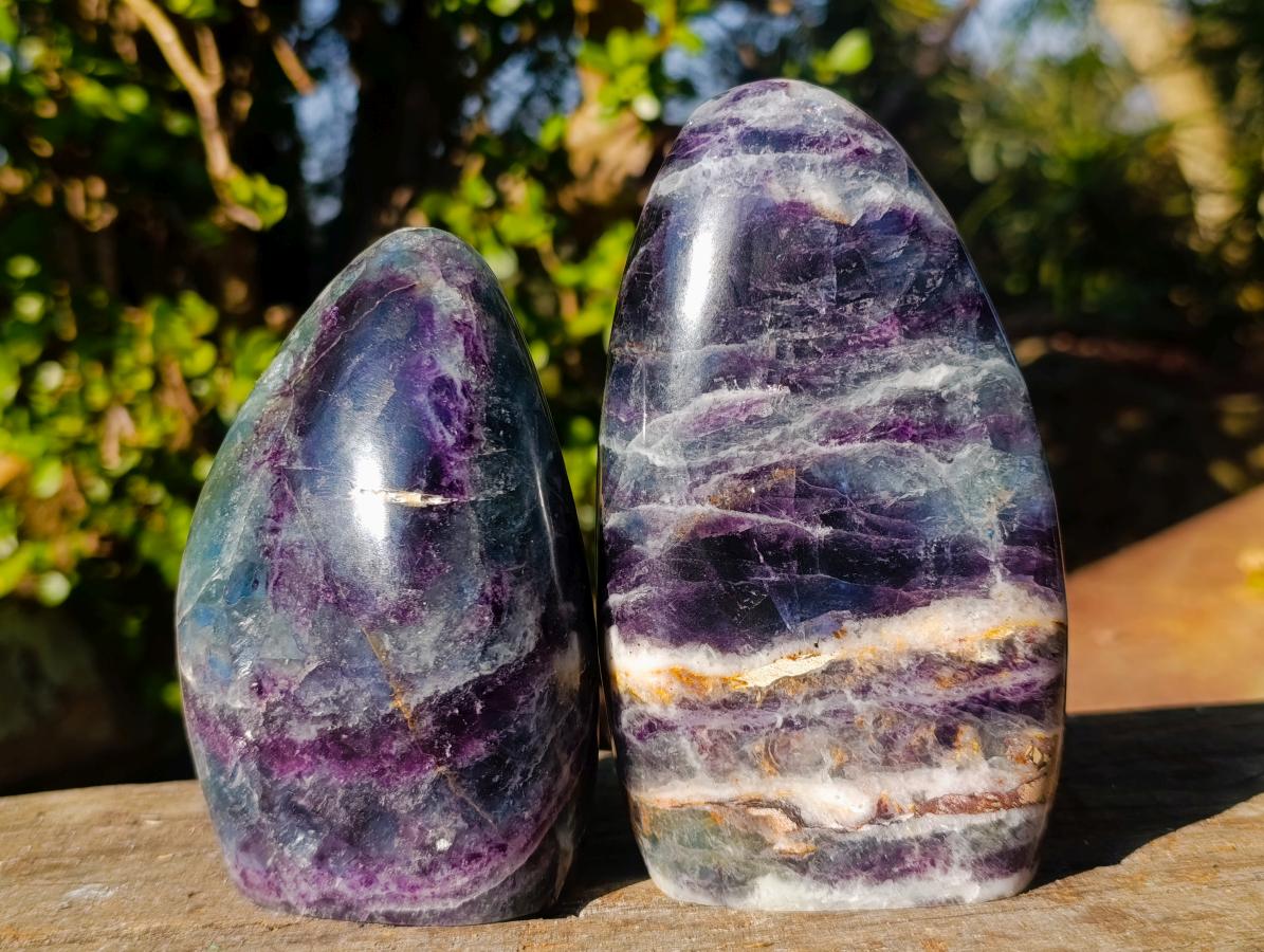 Polished Watermelon Fluorite Standing Display Pieces x 2 From Uis, Namibia - Toprock Gemstones and Minerals 