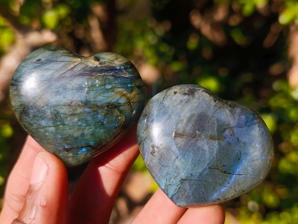 Polished Labradorite Hearts x 12 From Madagascar - Toprock Gemstones and Minerals 