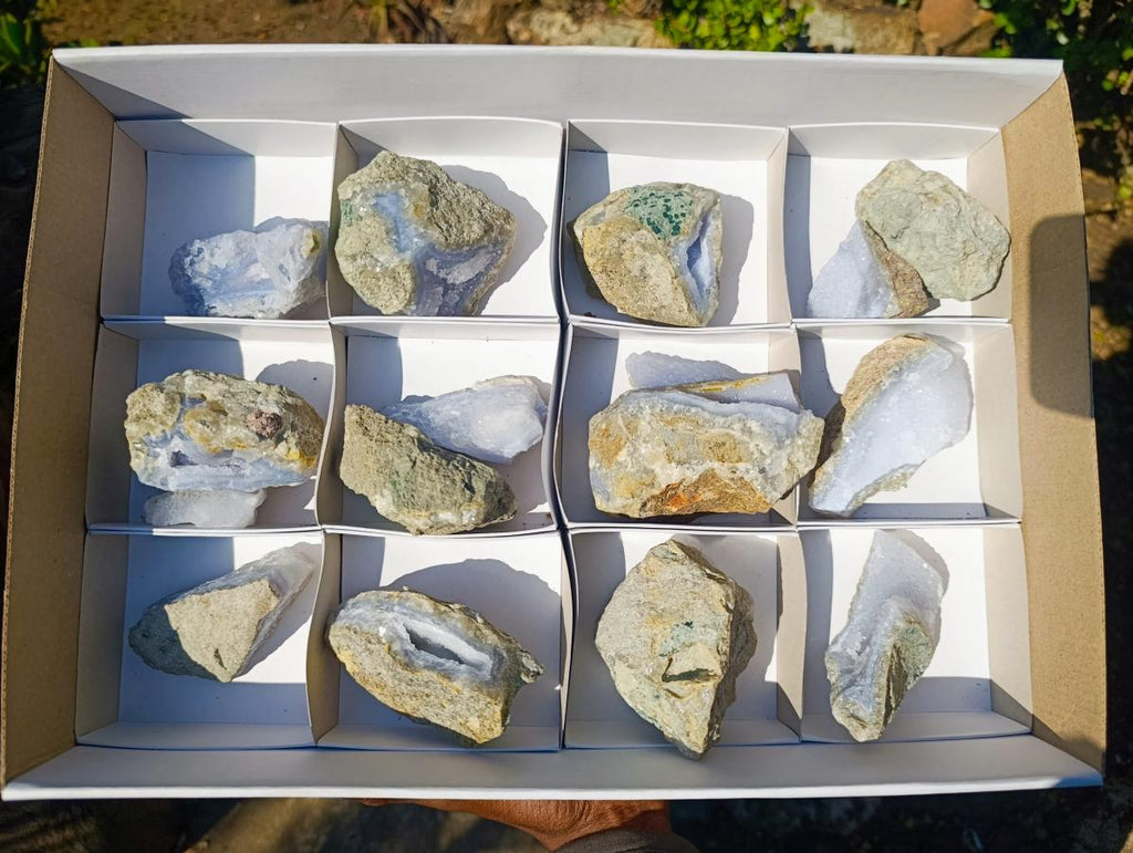 Natural Blue Lace Agate Geode Specimens x 15 From Nsanje, Malawi - Toprock Gemstones and Minerals 