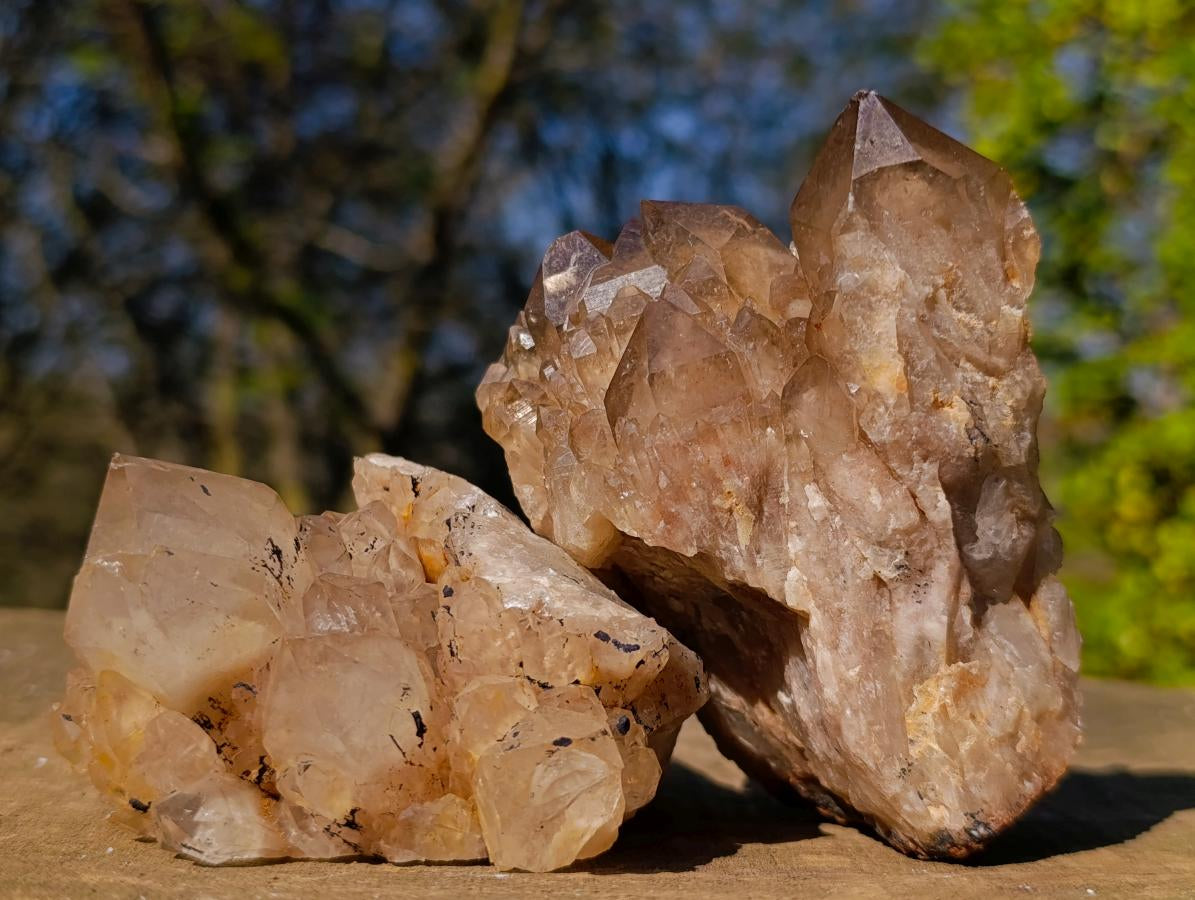 Natural Cascading Smokey Phantom Quartz Clusters x 6 From Luena, Congo - Toprock Gemstones and Minerals 