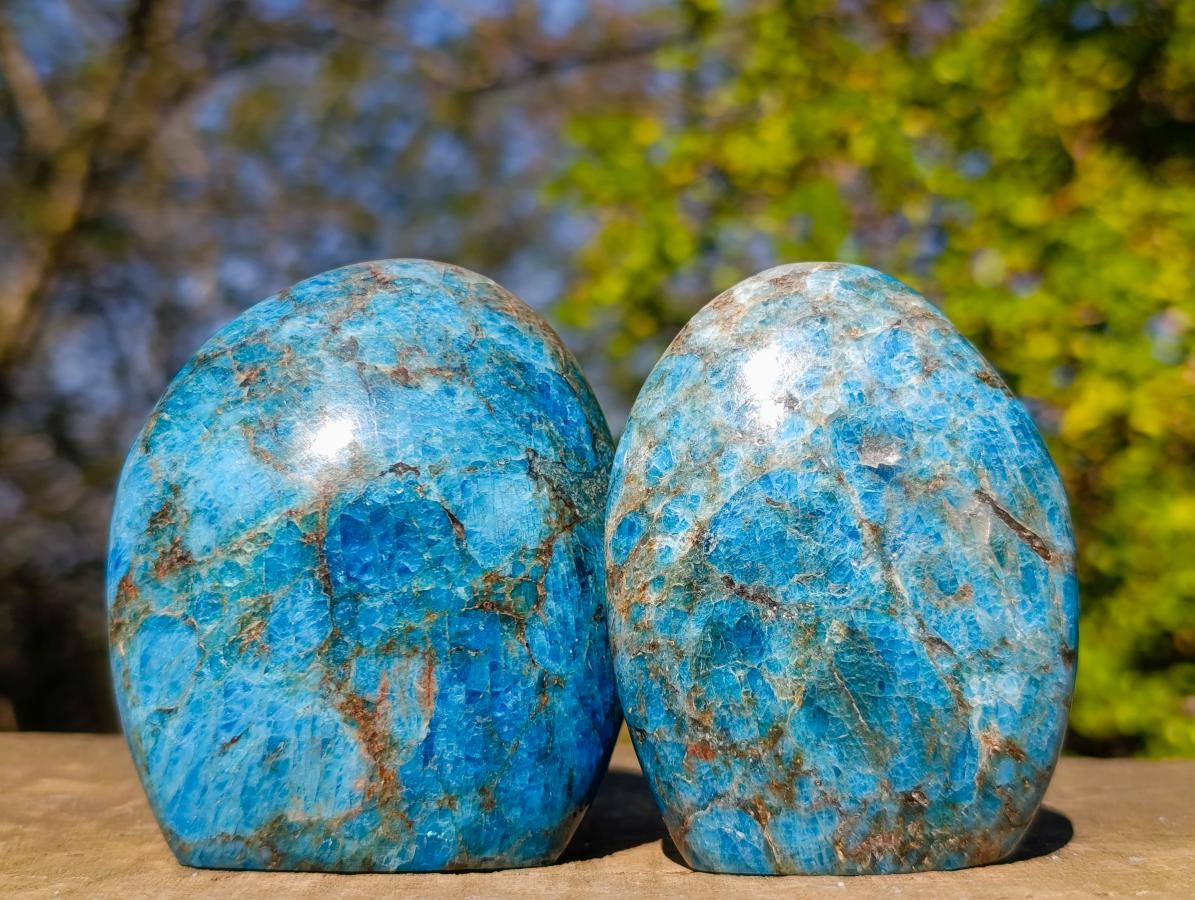 Polished Blue Apatite Standing Display Pieces x 6 From Betroka, Madagascar - Toprock Gemstones and Minerals 