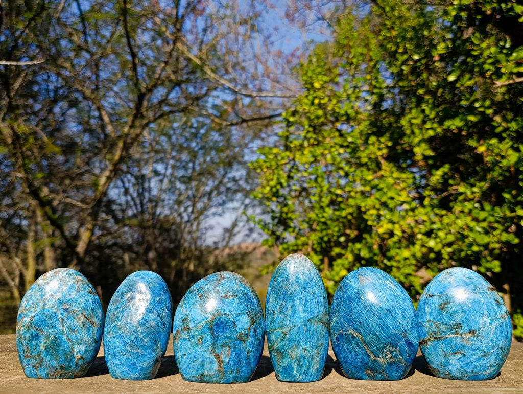 Polished Blue Apatite Standing Display Pieces x 6 From Betroka, Madagascar - Toprock Gemstones and Minerals 